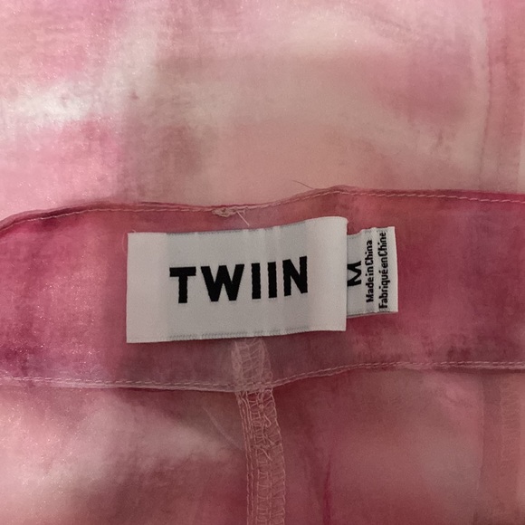 Super cute sheer pink tie dye checkered boot cut flare pants Y2K - Picture 2 of 4